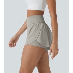 HALARA High Waisted 2-in-1 Workout Shorts with Liner Pocket Grey Taupe NWT